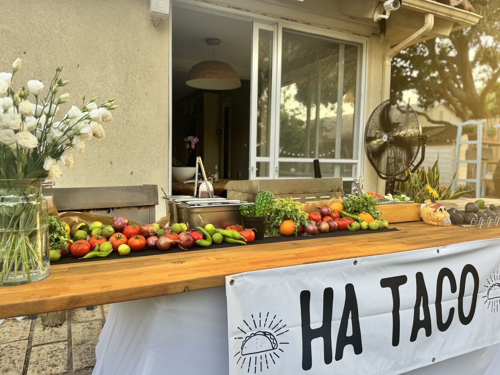 Event bar with flowers and fresh produce