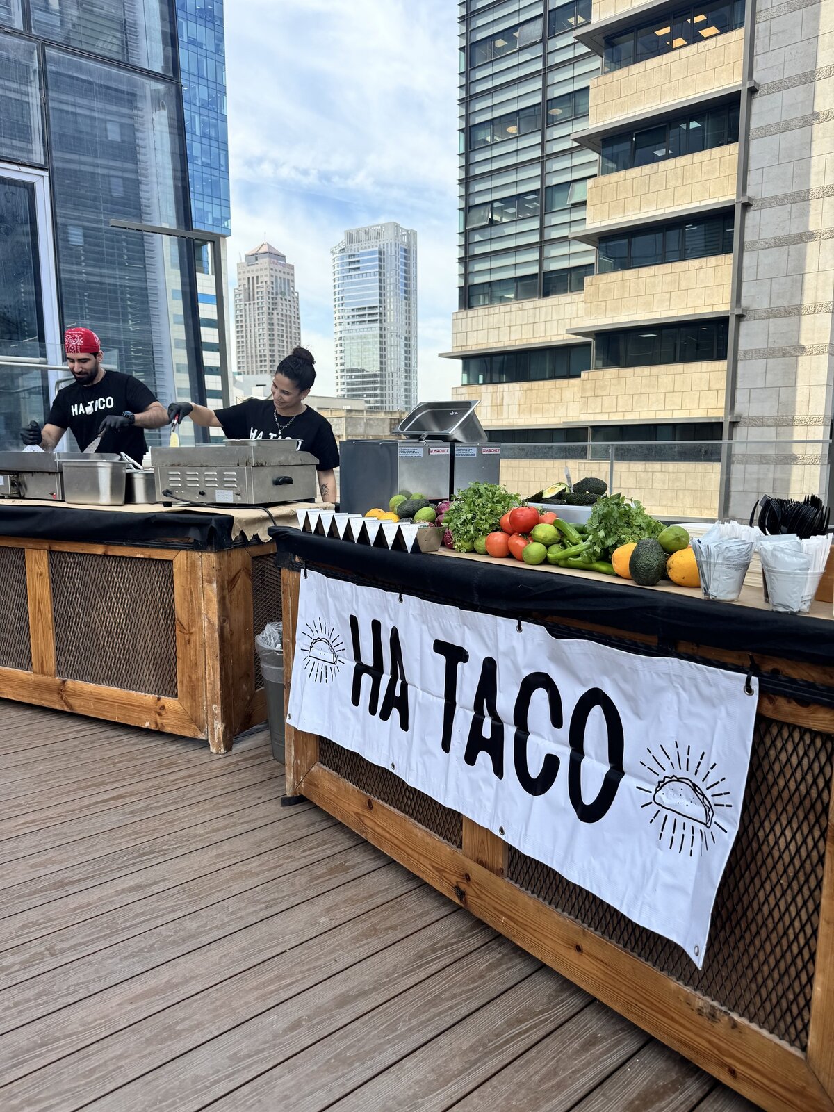 HA TACO rooftop station with the Tel Aviv skyline